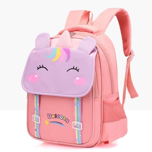 Unicorn Themed Girls Kids Backpack - 3D Cute Cartoon Kindergarten School Bag for Travel & Birthday Gifts (Light Pink) - Perfect for School, Daycare, Travel & Birthday Parties