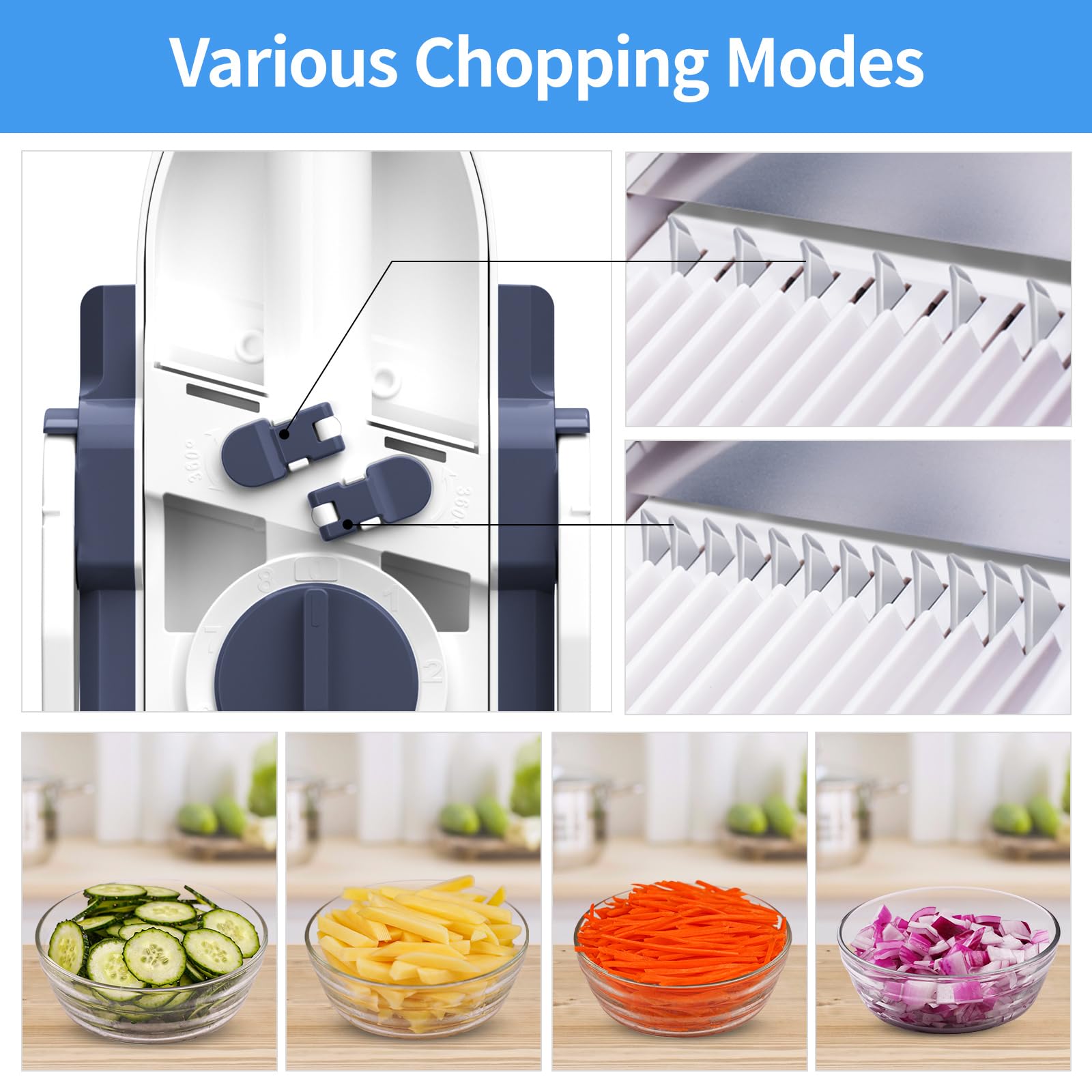Premium Mandoline Slicer for Kitchen - 5-in-1 Vegetable Chopper, Food Dicer & French Fry Cutter with Safety Guard | Perfect for Onion Slicing, Meal Prep & Healthy Cooking | Ideal for Home Chefs & Restaurant Use