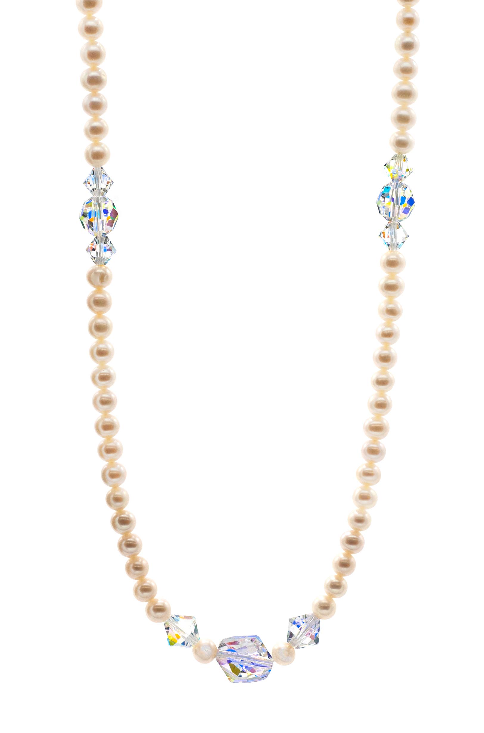 4.5-5mm White Cultured Freshwater Pearl Necklace with Aurora Borealis Coating & 14K Gold-filled Lobster Clasp - 36 Inch Elegant Jewelry for Weddings, Parties & Special Occasions