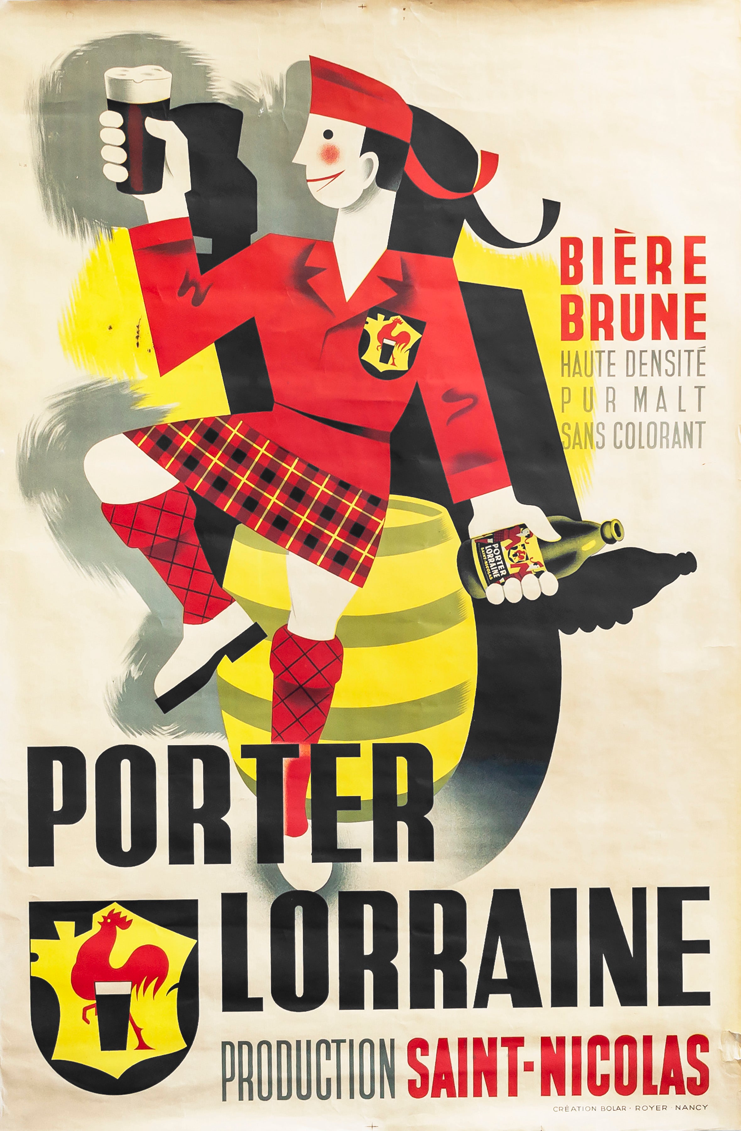 Vintage 1940s Original French Beer Poster - Porter Lorraine Art Print for Home Bar Decor & Man Cave Wall Art | Perfect for Beer Lovers & Retro Collectors