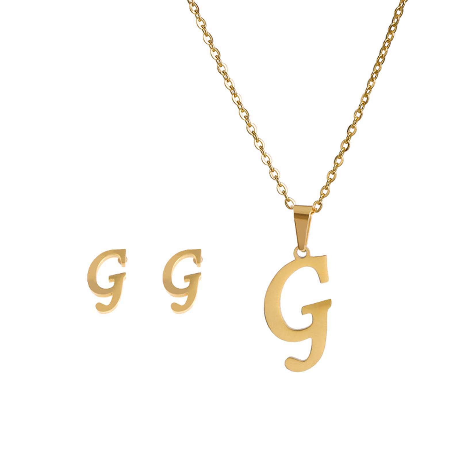 Personalized 26 English Letter Initial Necklace & Earrings Set for Women - Fashion Jewelry Gift for Her - Perfect for Birthdays, Anniversaries, and Everyday Wear (Letter G, One Size)