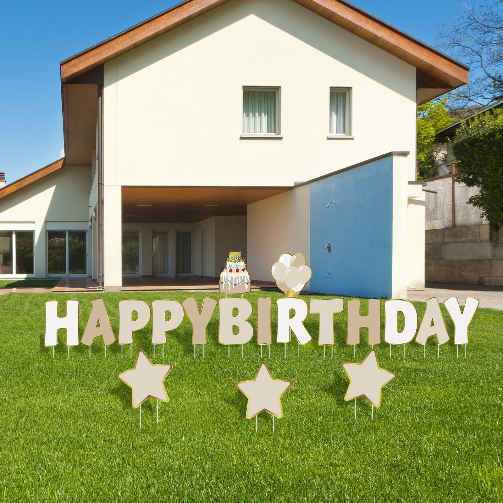 Jetec 18-Piece Happy Birthday Yard Sign Set with Stakes - 16 Inch Outdoor Lawn Signs for Birthday Parties | Cake & Balloon Patio Decorations | Garden & Lawn Party Decor | Perfect for Backyard Celebrations, BBQs, and Outdoor Events
