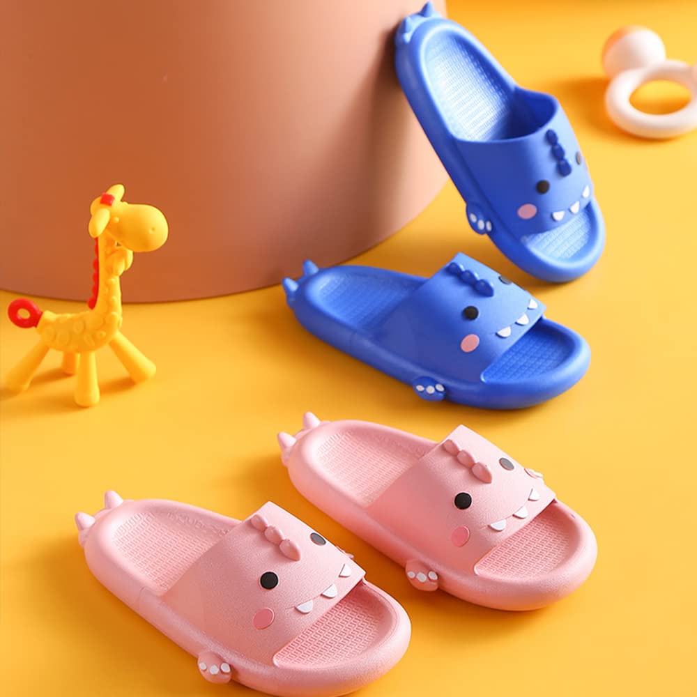 Dinosaur Slippers for Kids - Cute Open Toe Summer Slippers for Toddlers & Little Kids - Soft & Comfortable Beach & Bathroom House Shoes for Boys & Girls
