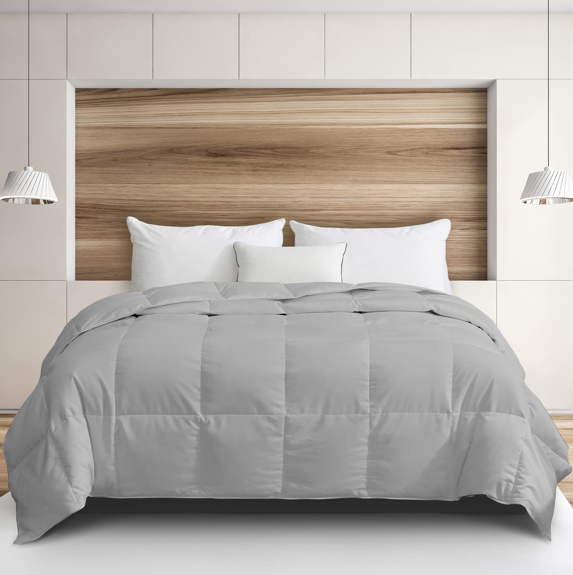 Dreamhood Lightweight Goose Down Comforter Twin Size - Soft Quilted Feather Duvet Insert for All Seasons with 4 Corner Tabs, Grey (68 x 88 Inches) - Perfect for Cozy Bedroom, Guest Room & Cold Weather Comfort