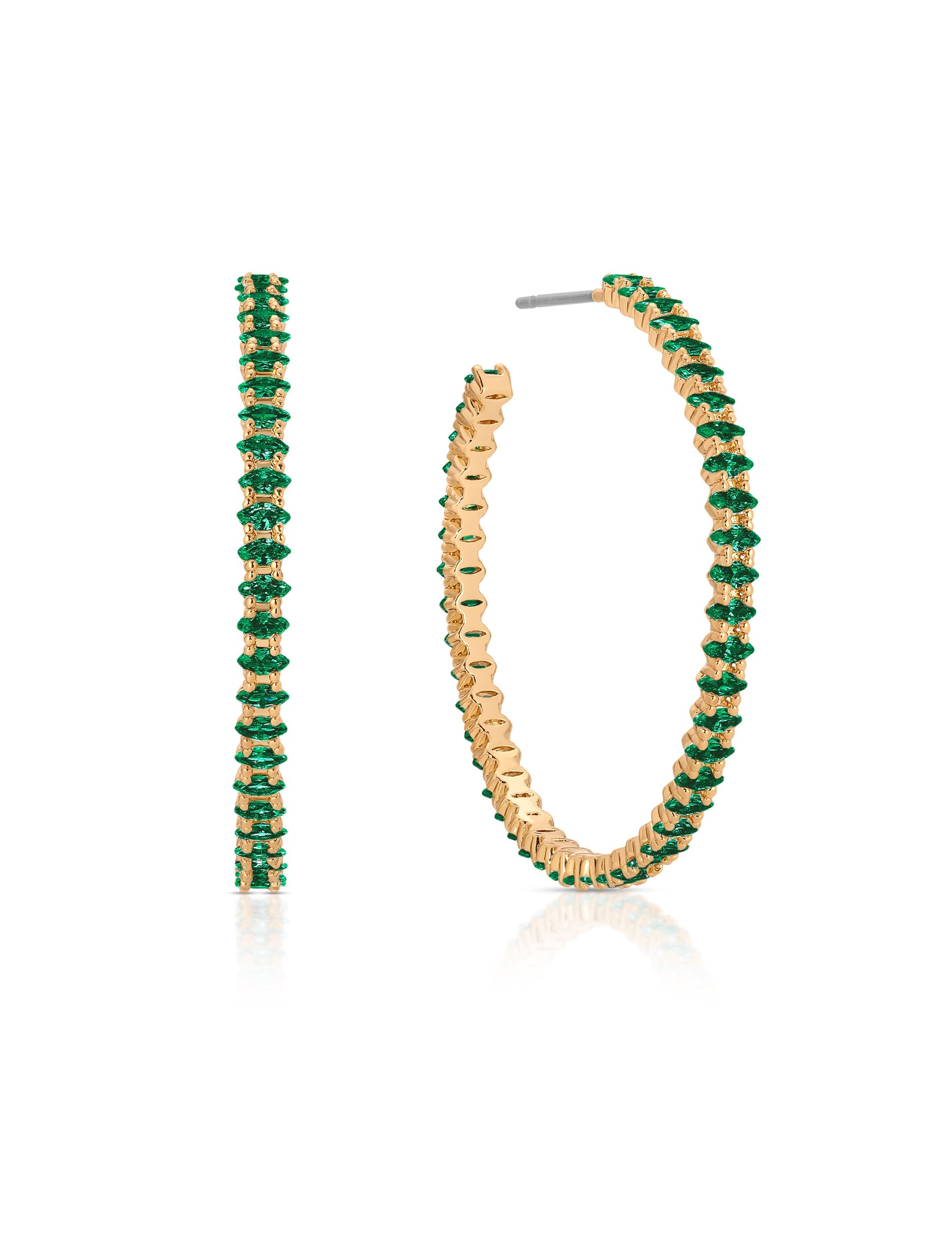 Emerald Marquise Hoop Earrings - 14K Gold Plated Dangle Earrings for Women, Elegant Green Gemstone Jewelry Gift for Her - Perfect for Parties, Weddings & Special Occasions