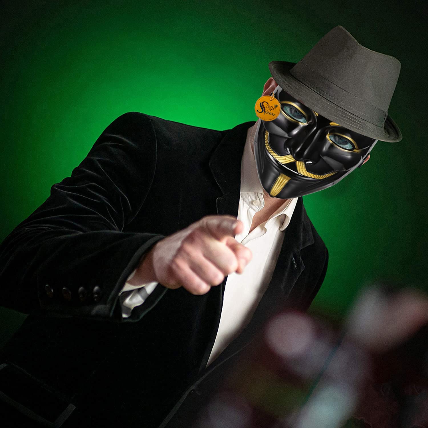 V for Vendetta Anonymous VIP Edition Sage Square Black Vendetta Face Mask - Perfect Fit Cosplay Mask for Halloween, Protests & Movie Costumes | Fawkes Guy Fawkes Mask