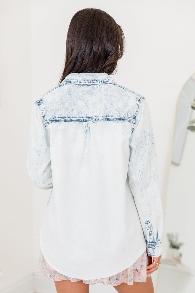 Elegant White Wash Chambray Button Front Blouse for Women | Casual Office Wear & Summer Outfits | Final Sale