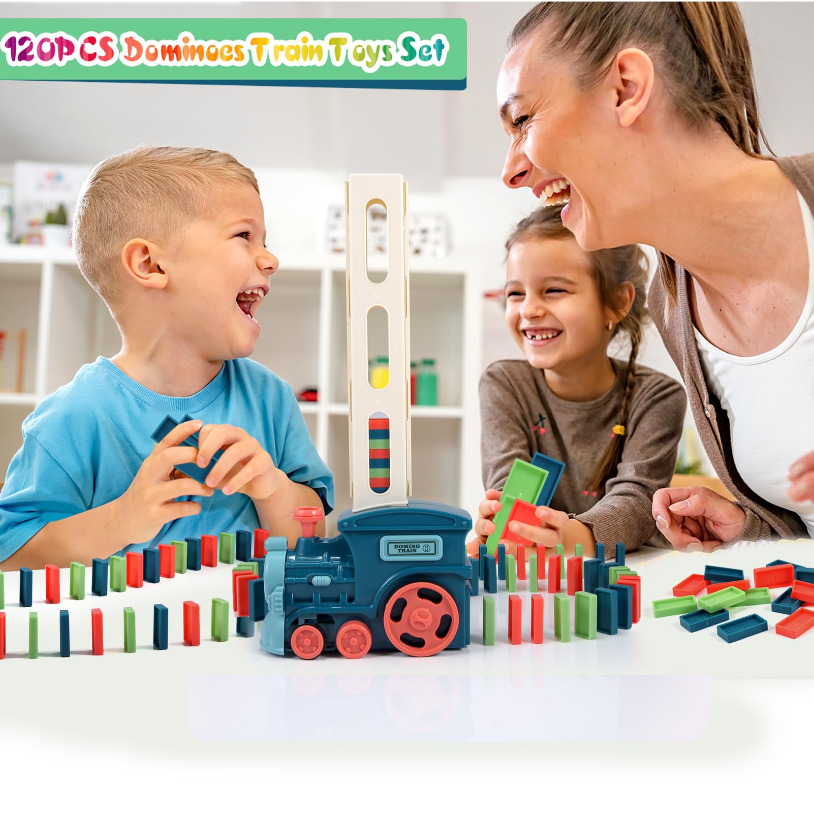 120PCS Domino Train Set STEM Building Toys for Kids Ages 3-8 - Educational Montessori Learning Toys for 4 5 6 7 Year Old Boys & Girls - Perfect for Birthday Gifts, Classroom Activities & Family Game Night