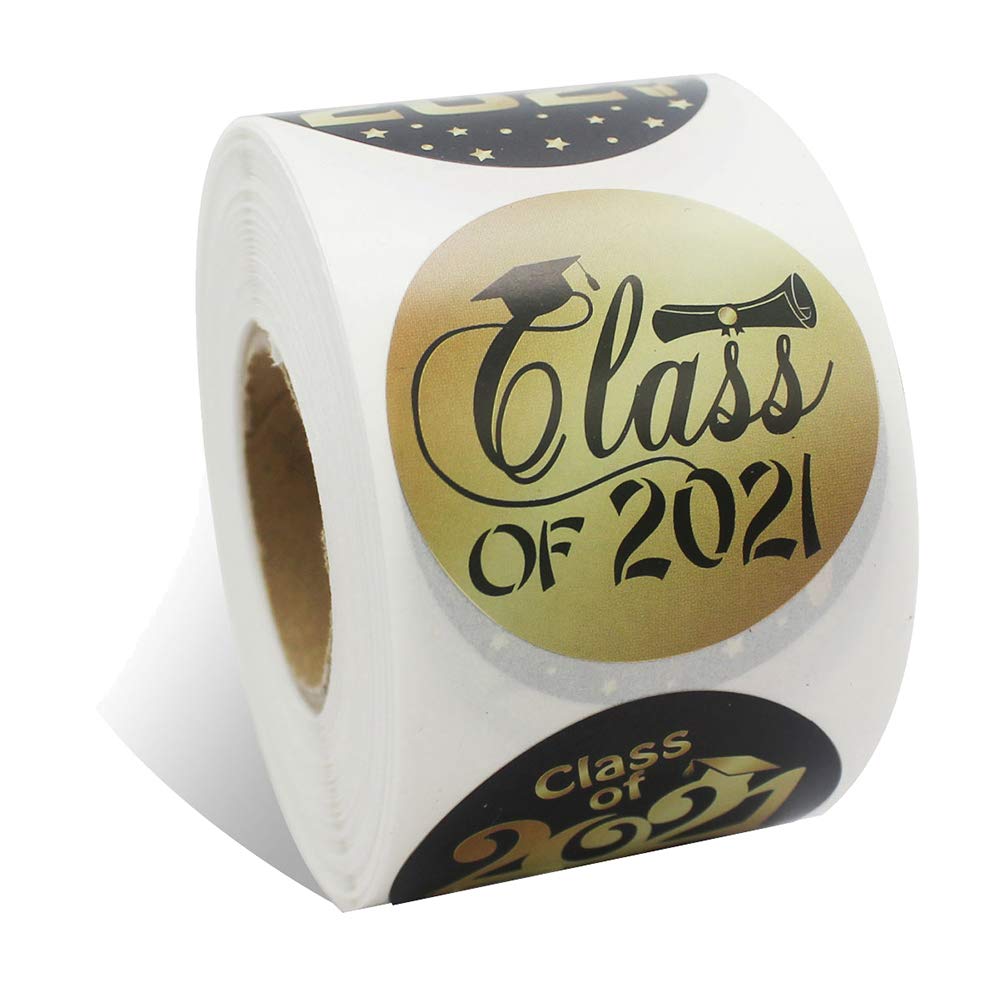 PRETYZOOM 2021 Graduation Stickers - 1 Roll Round Envelope Seals for Gift Bags, Party Decorations - Perfect for Graduation Parties, Invitations, and DIY Craft Projects