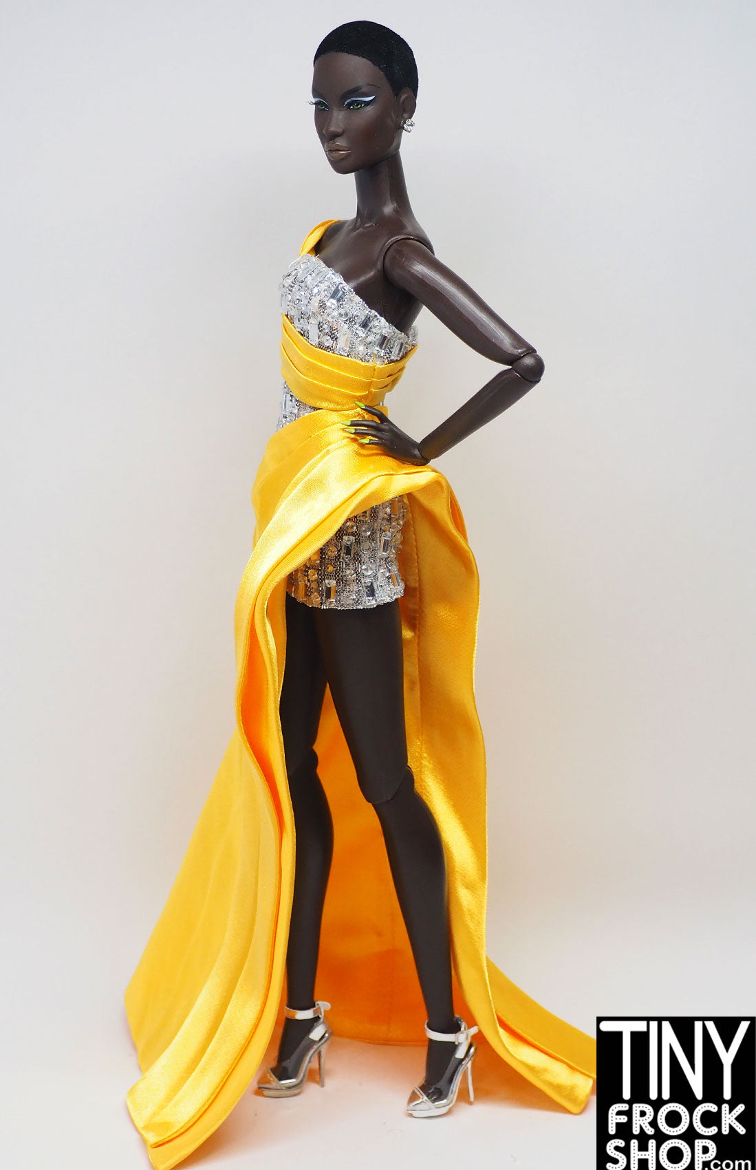 Integrity Legendary Status Agnes Von Weiss Stone Dress with Yellow Satin Overlay - Elegant Evening Gown for Prom, Wedding & Special Occasions
