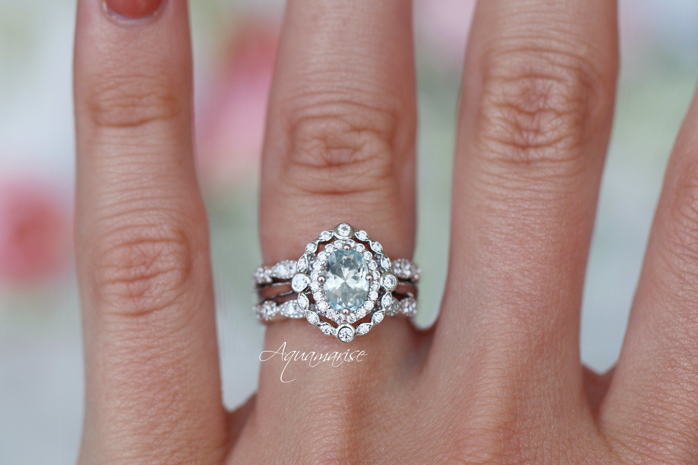 Valentine's Day Aquamarine Birthstone Ring - Sterling Silver Jewelry for Women - Perfect Gift for Anniversary, Engagement & Special Occasions