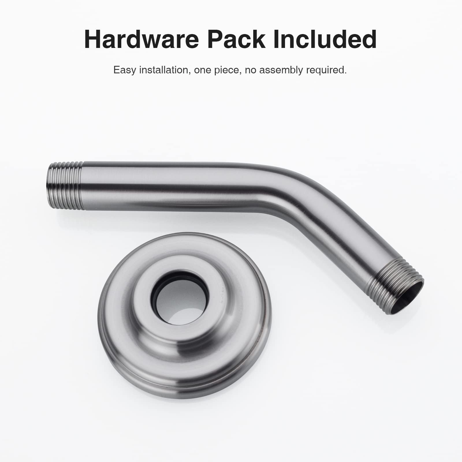 6 Inch Brushed Nickel Shower Arm - Angled Shower Head Extension Pipe with Flange, Stainless Steel Curved Shower Neck for Wall Mounted Rain Shower - Perfect for Bathroom Renovation & Spa-Like Shower Experience