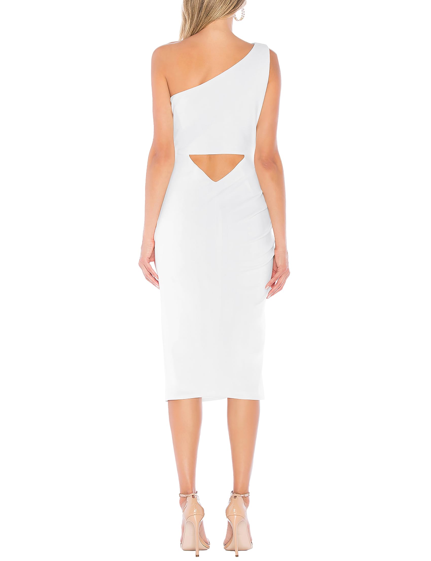Sarin Mathews Women's One Shoulder Ruched Bodycon Dress - Sexy Sleeveless Slit Midi Dress for Party, Cocktail, Wedding Guest | Perfect for Night Out, Date Night, and Special Occasions