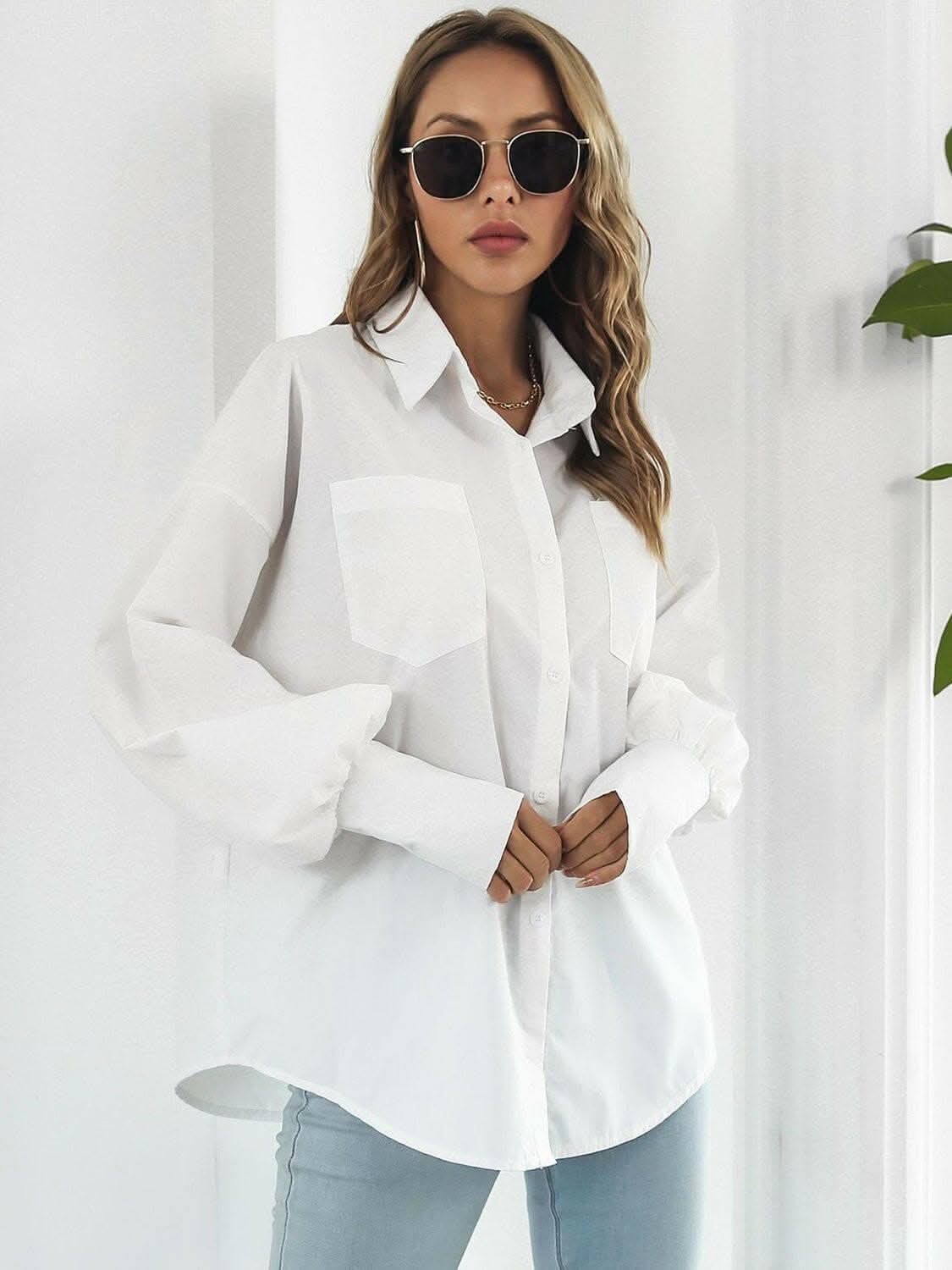 Stylish Lantern Sleeve Blouse for Women - Trendy Loose Fit Tops for Casual Outings & Office Wear