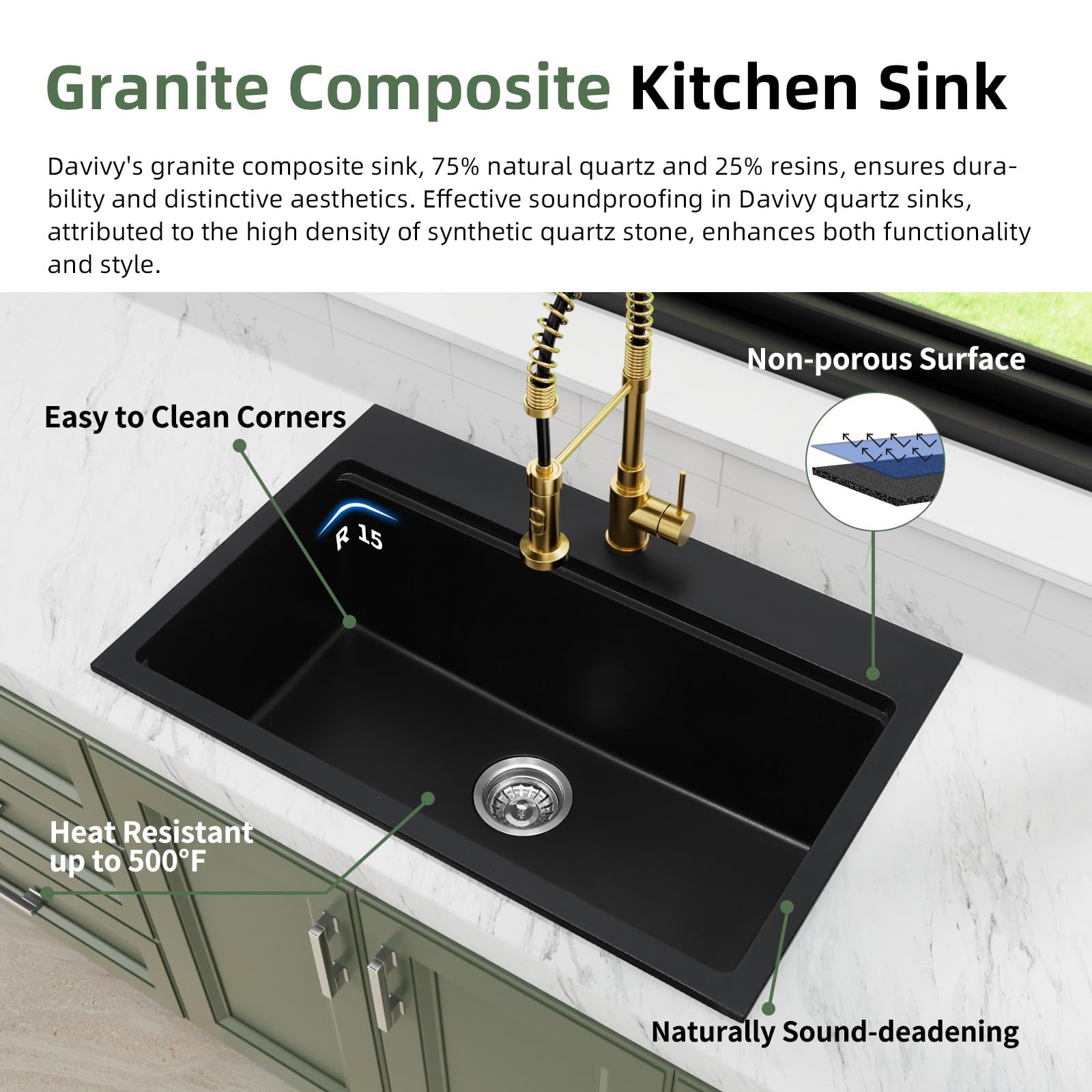**Davivy 30-Inch Matte Black Granite Composite Kitchen Sink Workstation – 30 x 20 Inch Single Bowl Dual Mount Sink with Accessories – Perfect for Modern Kitchens & Heavy-Duty Cooking**