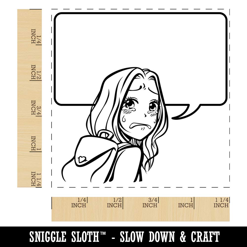 Sad Anime Manga Girl with Empty Speech Bubble - 1.25 Inch Square Rubber Stamp for DIY Scrapbooking, Card Making & Journaling - Perfect for Crafters and Anime Fans