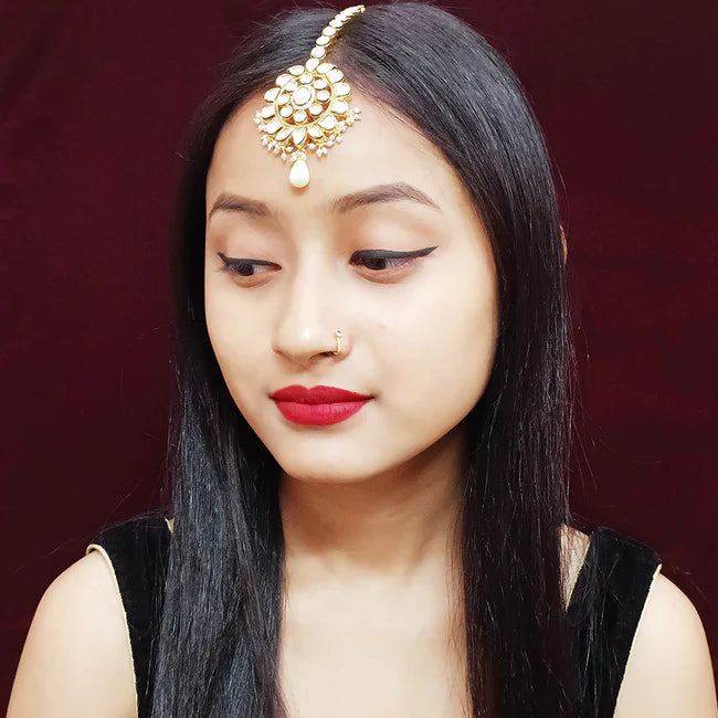 Royal Kundan Mangtikka Bridal Headpiece - Gold Plated Designer Jewelry for Weddings & Indian Bridal Makeup (D25) | Perfect for Bridal Dressing, Mehendi & Sangeet Ceremonies