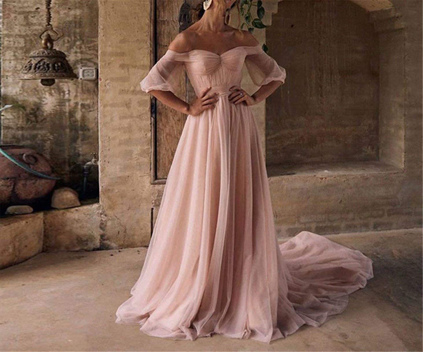 Elegant Off-Shoulder Puffy Sleeves Tulle Princess Prom Dress for Quinceañera, Ball Gown & Birthday Party - Perfect for Sweet 16, Homecoming, and Formal Events