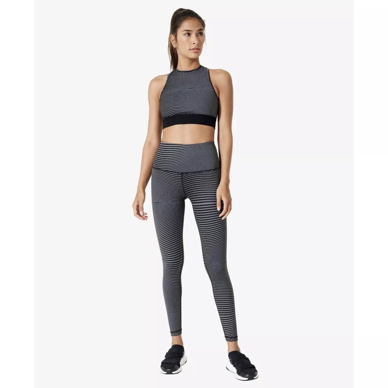 High Waist Energy Wave Reversible Leggings - Small, Black & Charcoal | Yoga, Workout & Running | Free Face Mask with Purchase