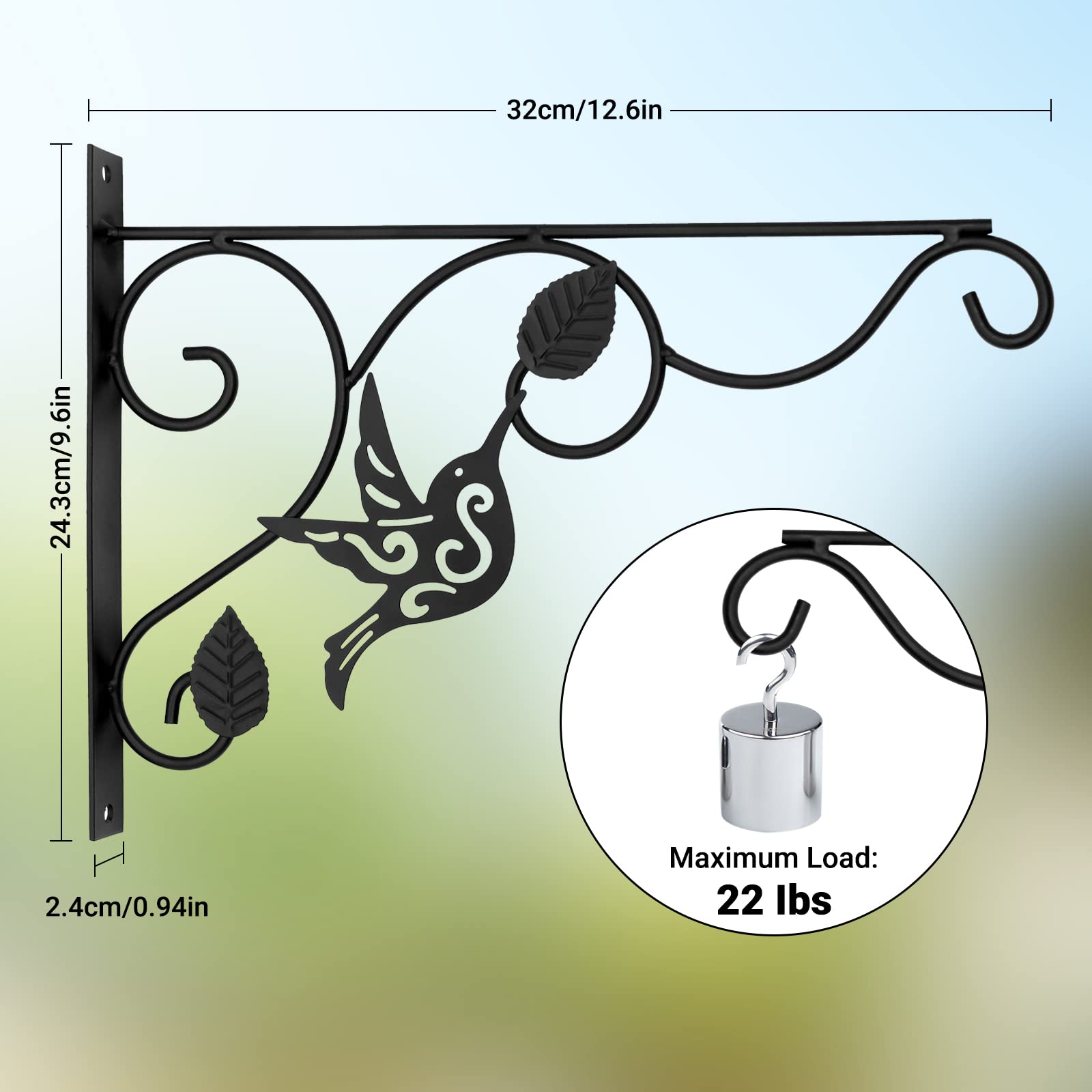 VRSS 12 Inch Outdoor Hanging Plant Brackets - Wall Mounted Flower Pot Hangers with Decorative Leaves & Birds Design (2 Pack) - Perfect for Balcony, Garden, Patio Decor