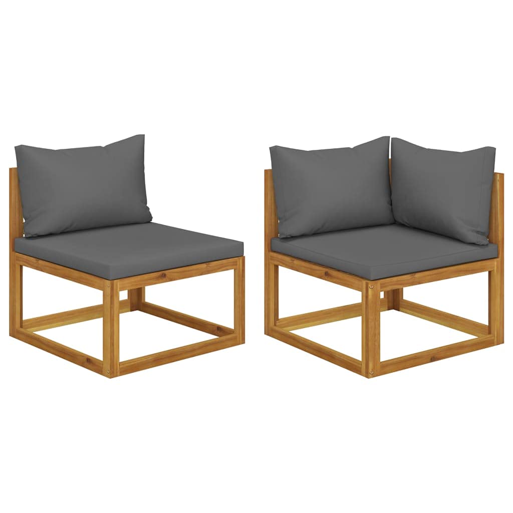 2-Piece Dark Gray Cushion Patio Sofa Set - All-Weather Outdoor Sectional Couch with Deep Seat & High Back - Solid Acacia Wood Furniture for Garden, Poolside, and Backyard Relaxation