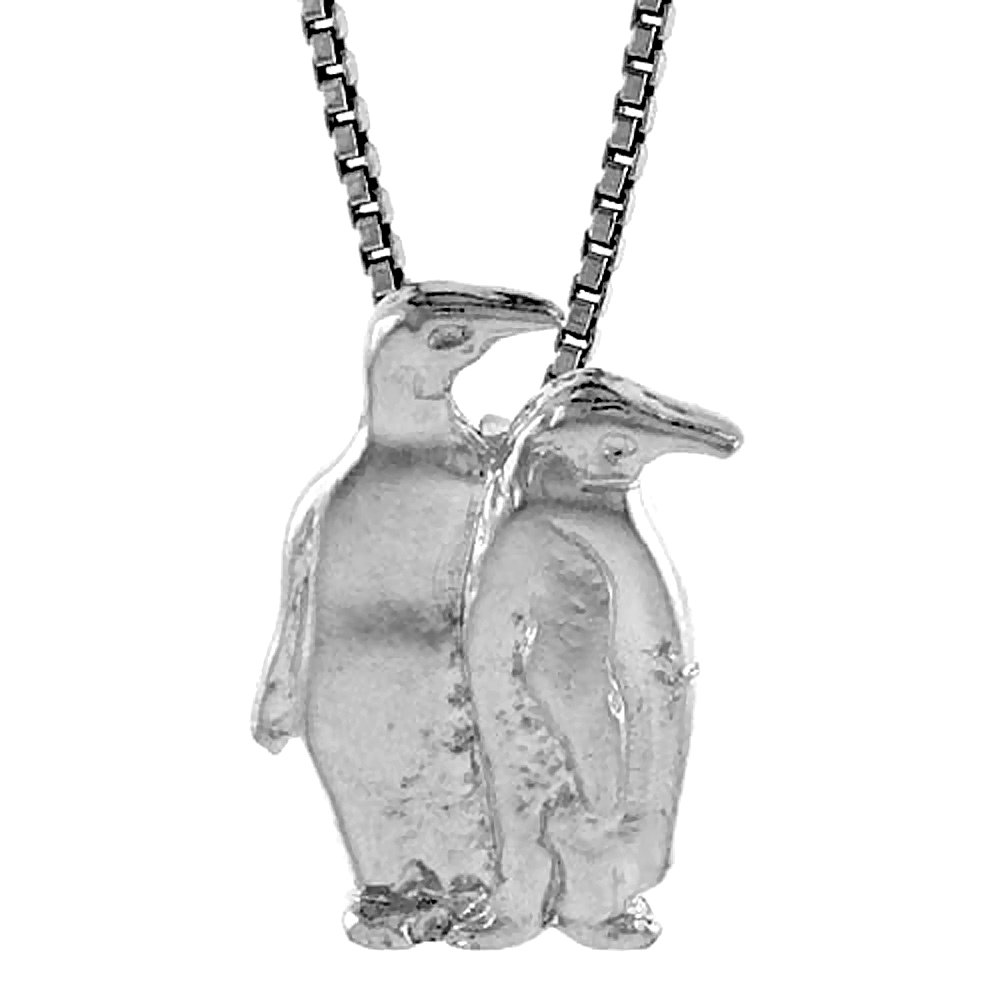 Sterling Silver Double Penguin Pendant Necklace - 3/4 Inch Cute Animal Jewelry Gift for Women - Perfect for Christmas, Anniversary & Valentine's Day