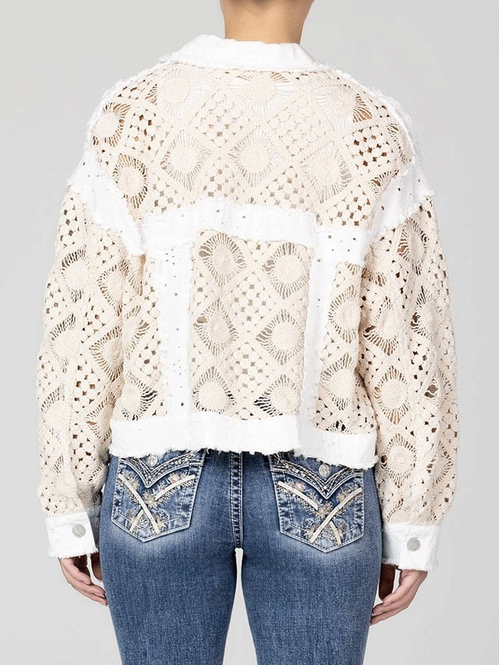Miss Me MJ0789L Women's Crochet Eyelet Jacket in White & Ivory - Perfect for Spring Outfits, Weddings & Beach Cover-Ups