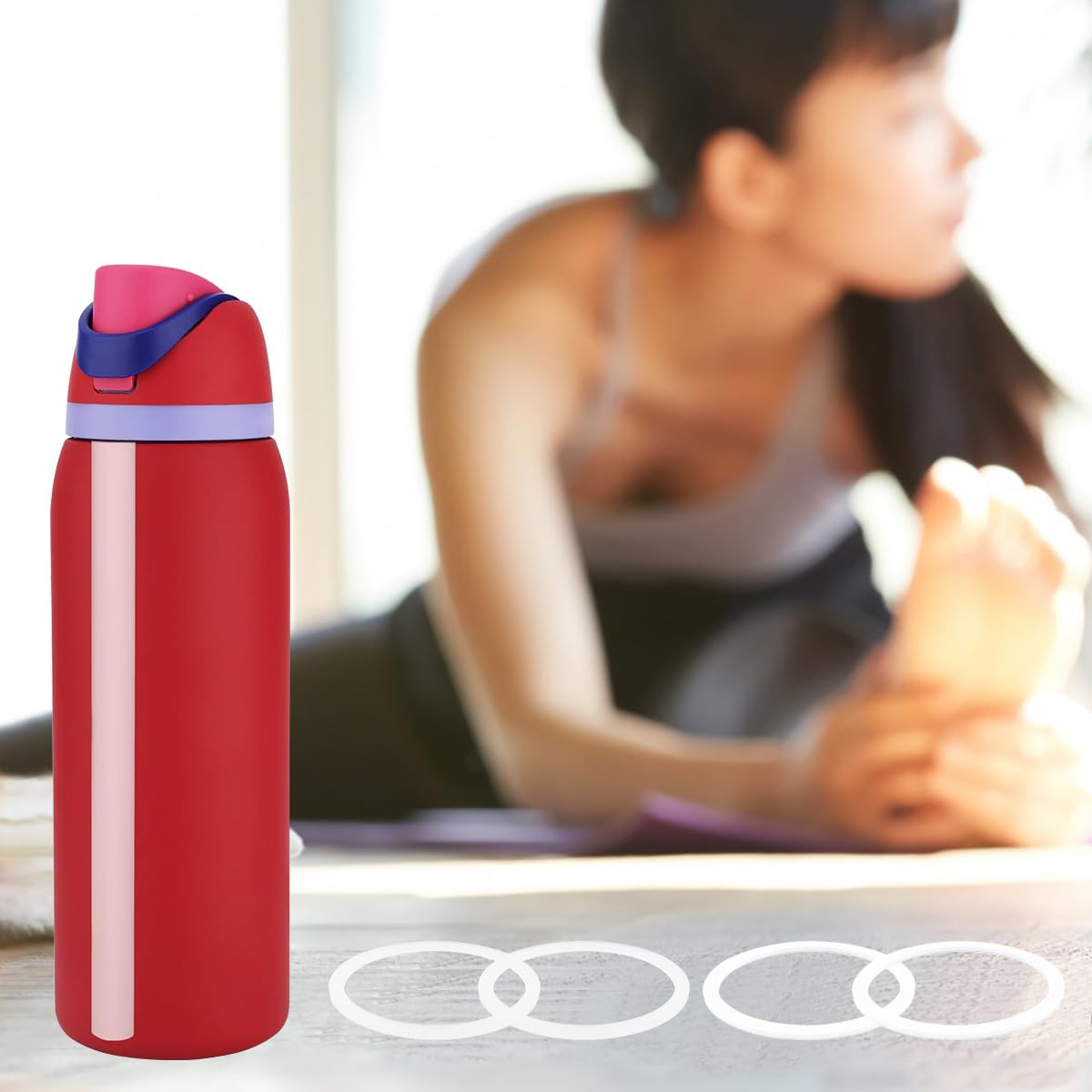 6 Pcs Owala FreeSip Water Bottle Gasket Set with Cleaning Brush - for Stainless Steel Cup Replacement