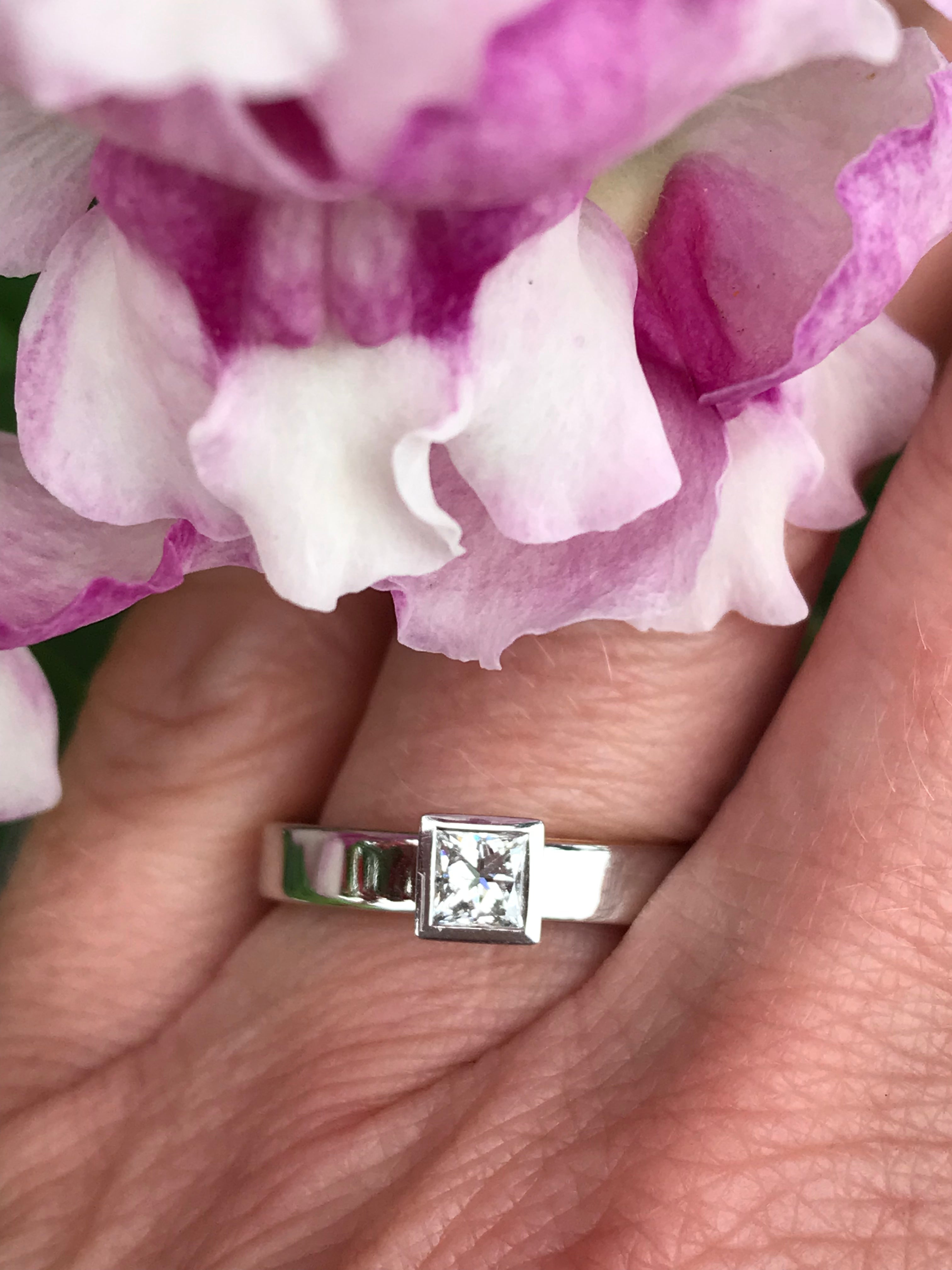 Platinum & 18K Gold Princess Cut 0.40ct Natural Diamond Ring FVVS - Elegant Engagement & Wedding Jewelry for Women
