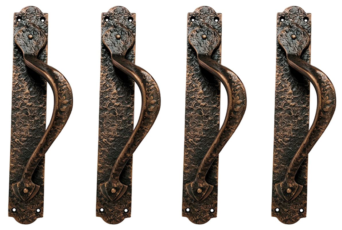Antique Copper Cappadocia Cast Iron Door Pull with Plate - 4 Inch Right Handle for Vintage Home & Cabinet Decor | Durable Hardware for Interior Doors, Cabinets & Furniture
