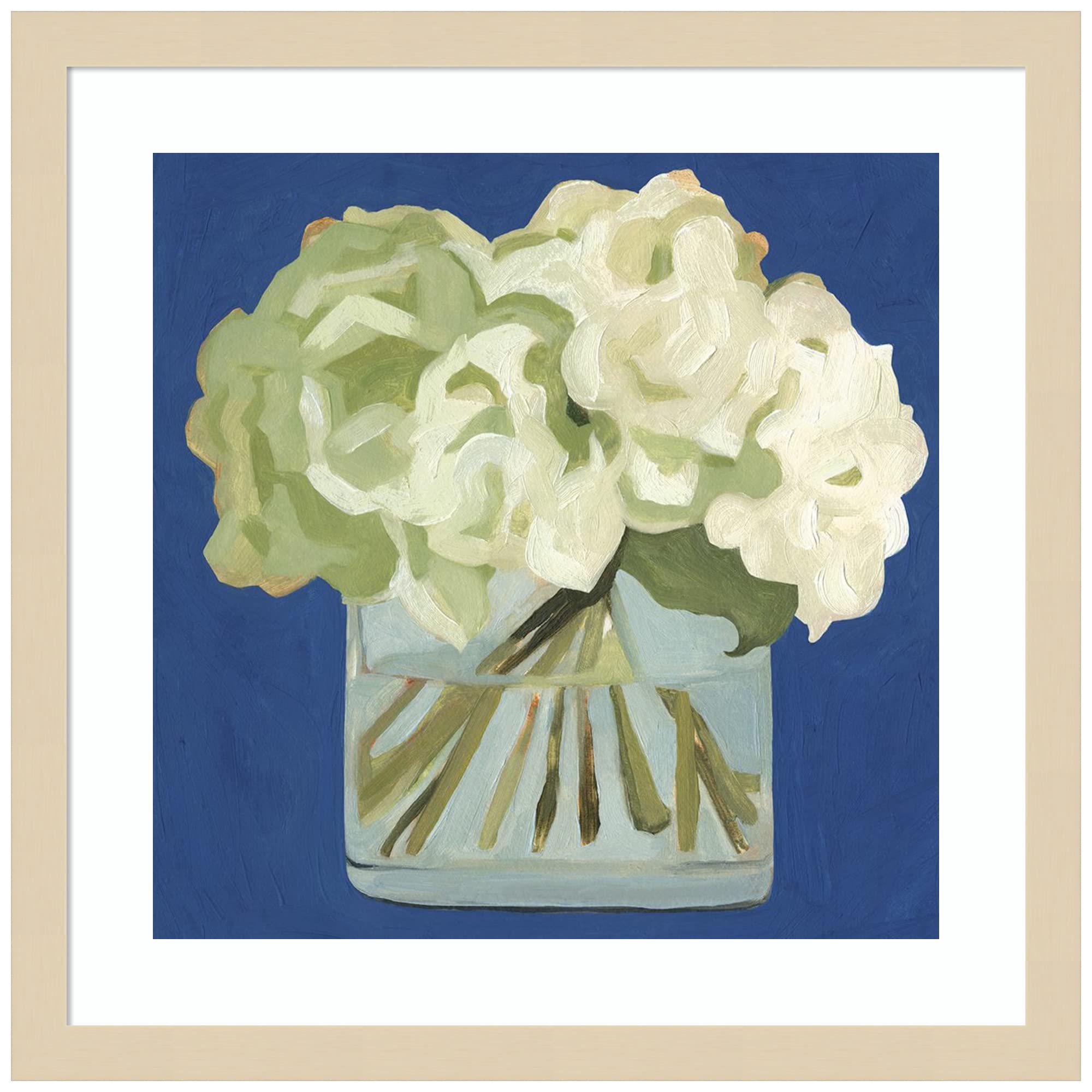 Emma Scarvey White Hydrangeas II Wall Art Print - 17x17 Inch Wood Framed Canvas Painting, Natural Svelte Frame for Living Room, Bedroom & Office Decor