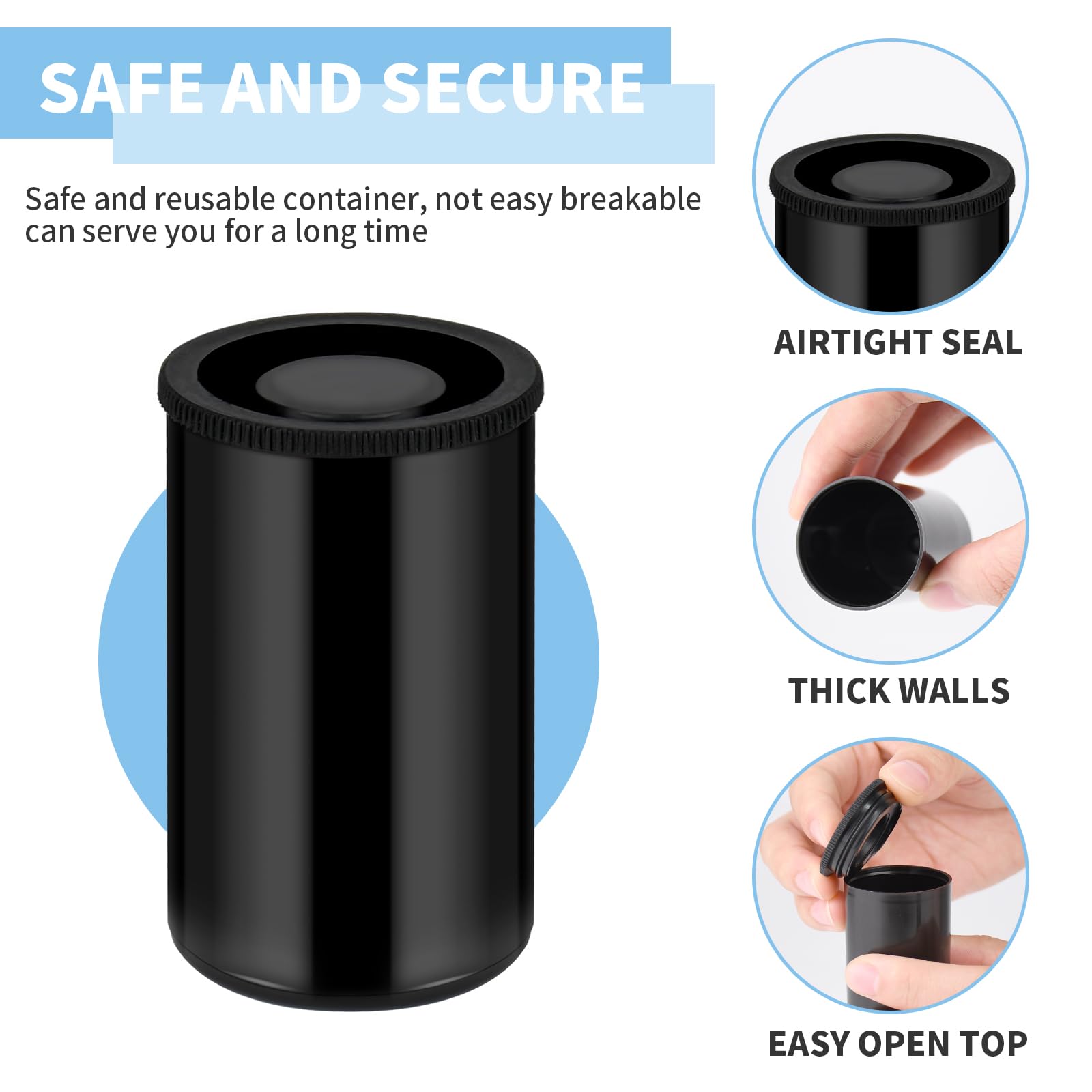120 Pieces 35mm Black Plastic Film Canisters with Lids - Empty Camera Reel Storage Containers for Small Accessories, Fishing Hooks, Coins, Art Beads & Science Experiments - Perfect for Photography, Crafting & DIY Projects