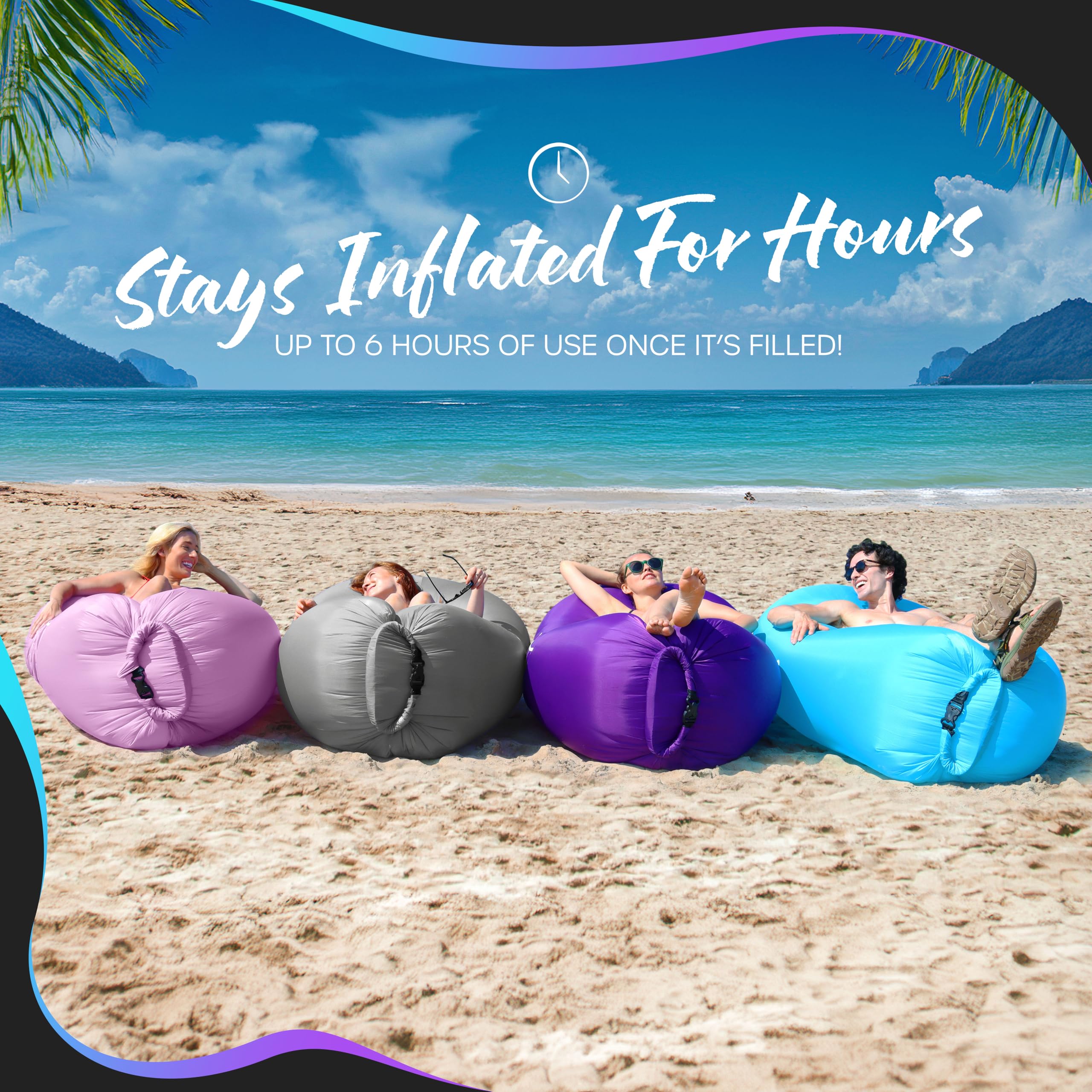 Nevlers 2 Pack Inflatable Loungers - Portable Air Sofa Couch for Beach, Camping, Travel & Outdoor Relaxation | Includes Travel Bag, Pegs & 3 Storage Pockets | Perfect for Picnics, Backyard, Poolside & Festival Seating