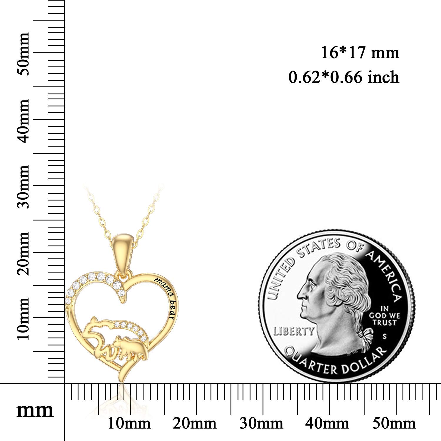 14K Solid Gold Love Heart Pendant Necklace for Women - Mother Daughter Matching Jewelry - 18