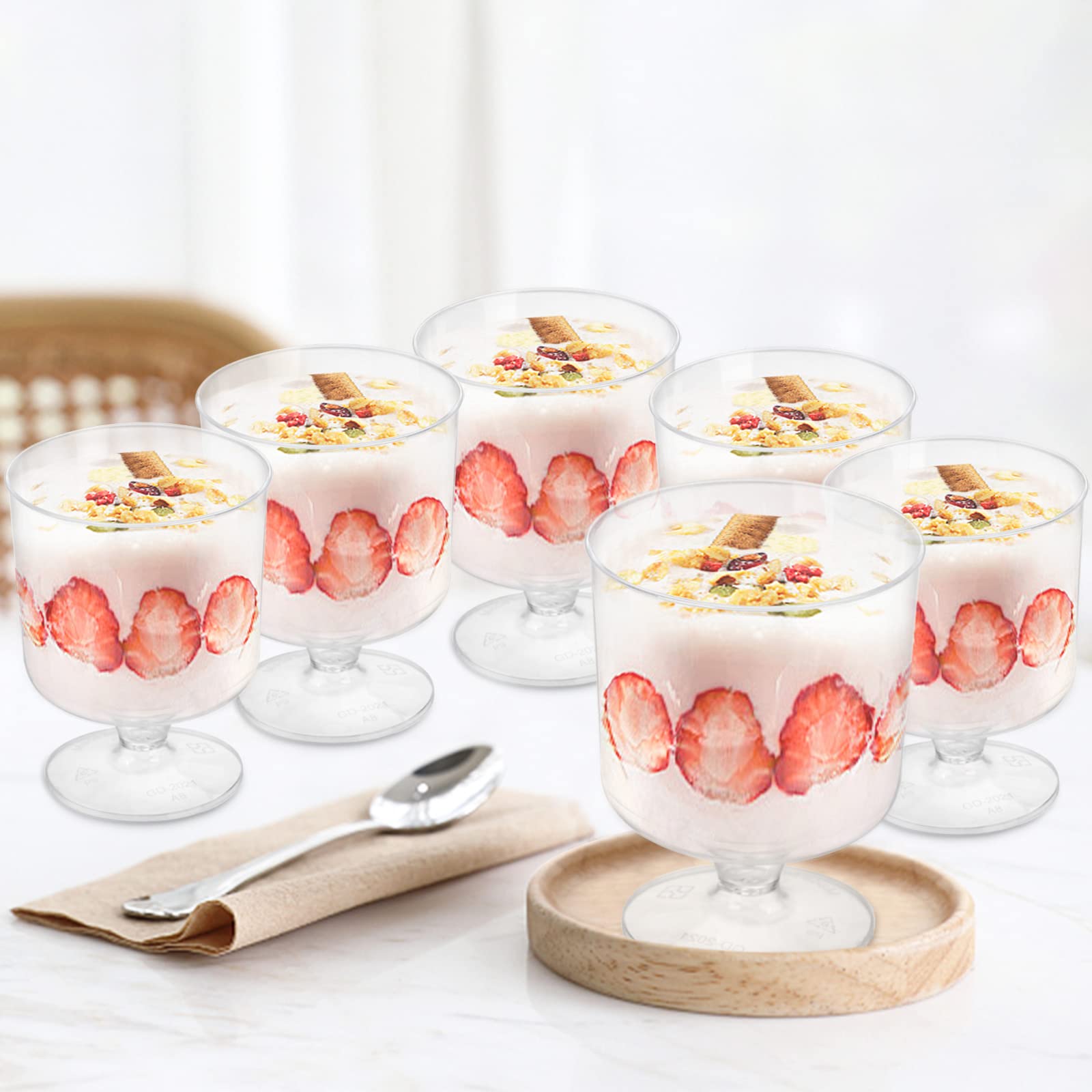 100 Pcs Clear Plastic Dessert Cups with Spoons - 5 Oz Disposable Appetizer & Mousse Cups for Puddings, Ice Cream, Party Snacks - Perfect for Catering, Weddings, and Birthday Celebrations