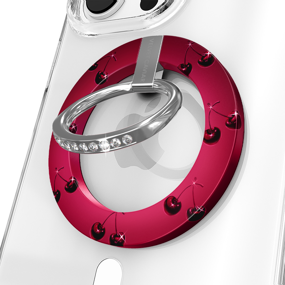 Black Cherry Crystal MagSafe Grip Ring - Magnetic Phone Holder for iPhone 12/13/14 Pro Max, Secure Anti-Slip Grip - Perfect for Driving, Workouts & Everyday Use