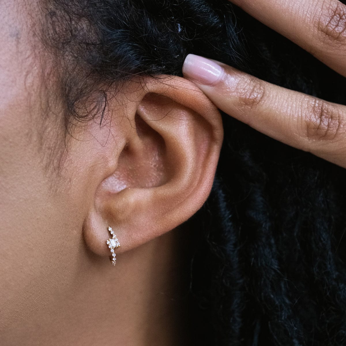 Diamond Baguette Huggie Hoop Earrings for Women - Elegant Cradle Design for Everyday Wear & Special Occasions