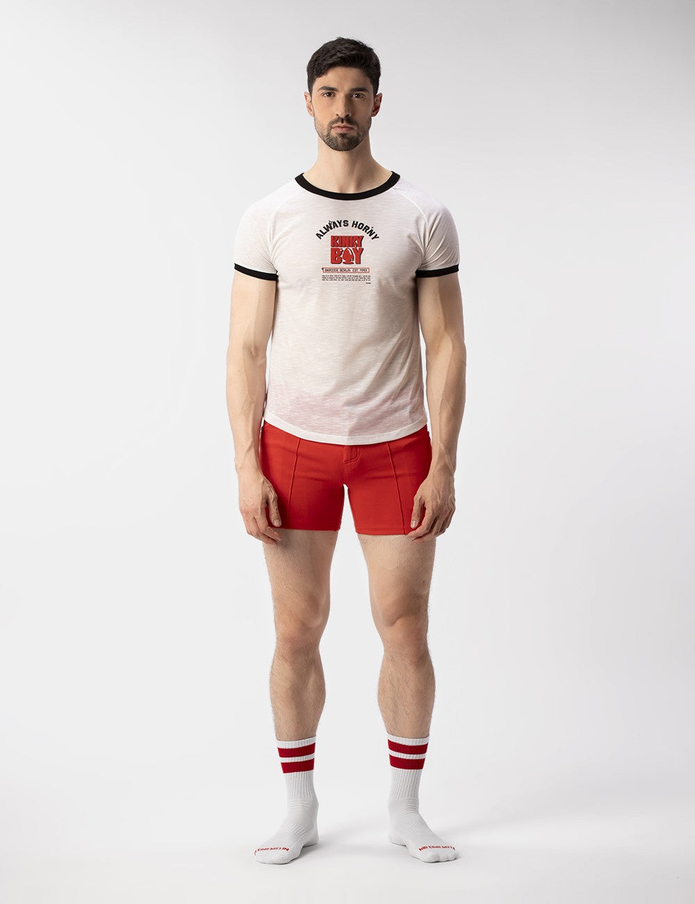 Barcode Berlin Always Horny Kinky Boy Graphic T-Shirt - White Cotton Unisex Tee for Nightclubs, Parties & Alternative Fashion