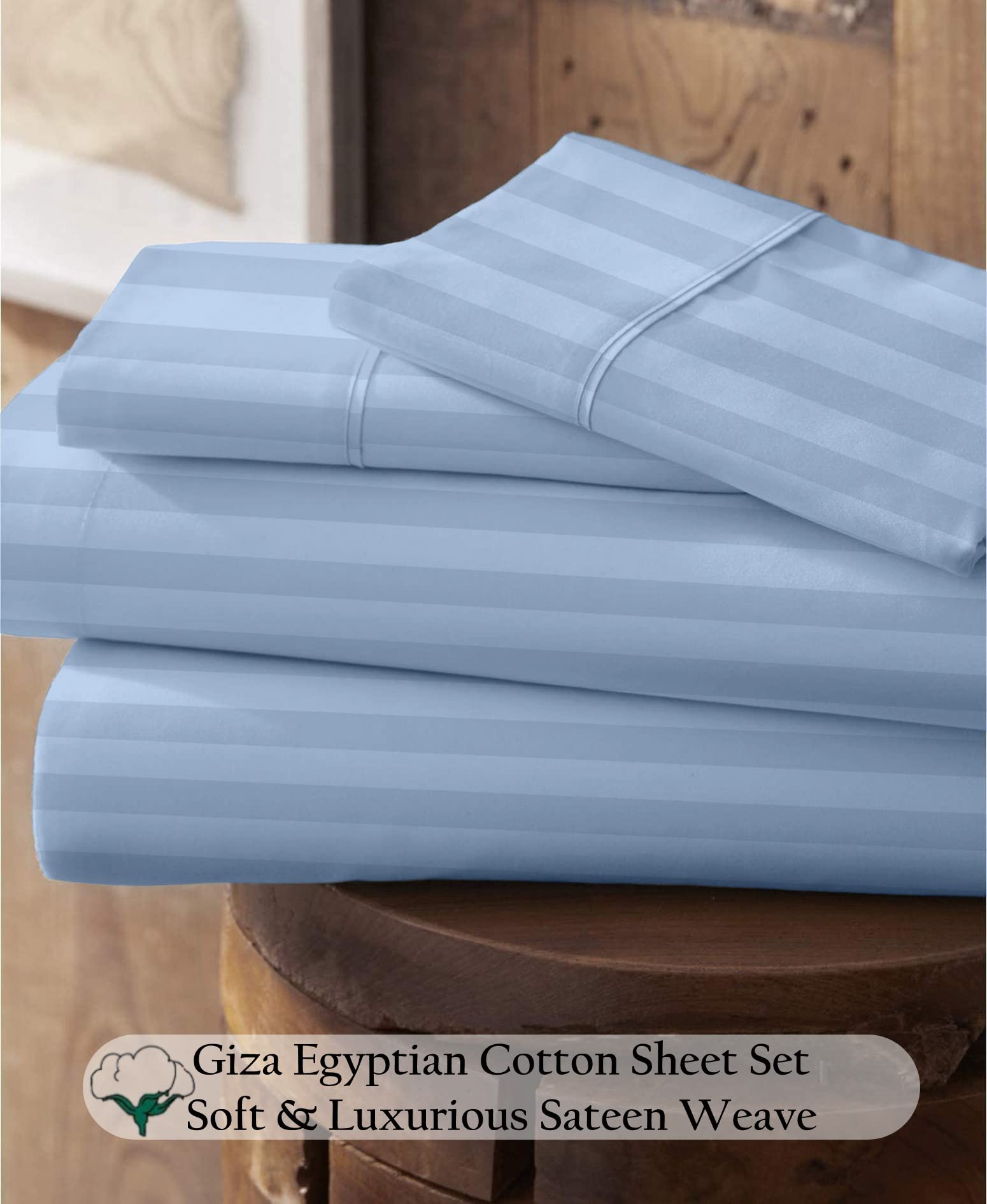 Premium 100% Giza Egyptian Cotton XL Sheet Set - Ultra Soft & Breathable Sateen Weave Bedding with 16