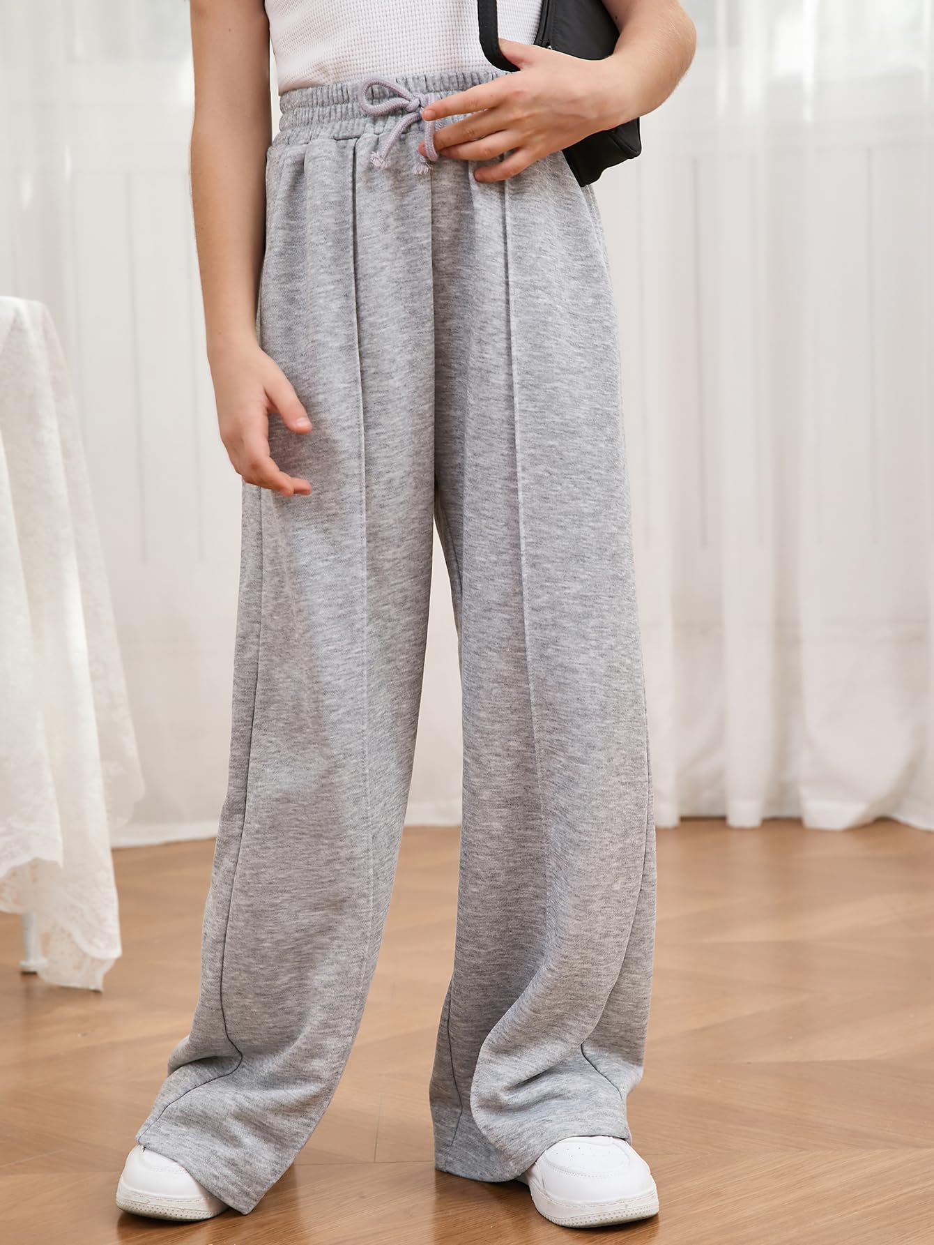 COZYEASE Girls' Wide Leg Sweatpants - Elastic Waistband with Drawstring, Straight Leg Jogger Pants with Pockets | Casual Lounge Wear, School Outfits & Yoga Pants for Teen Girls