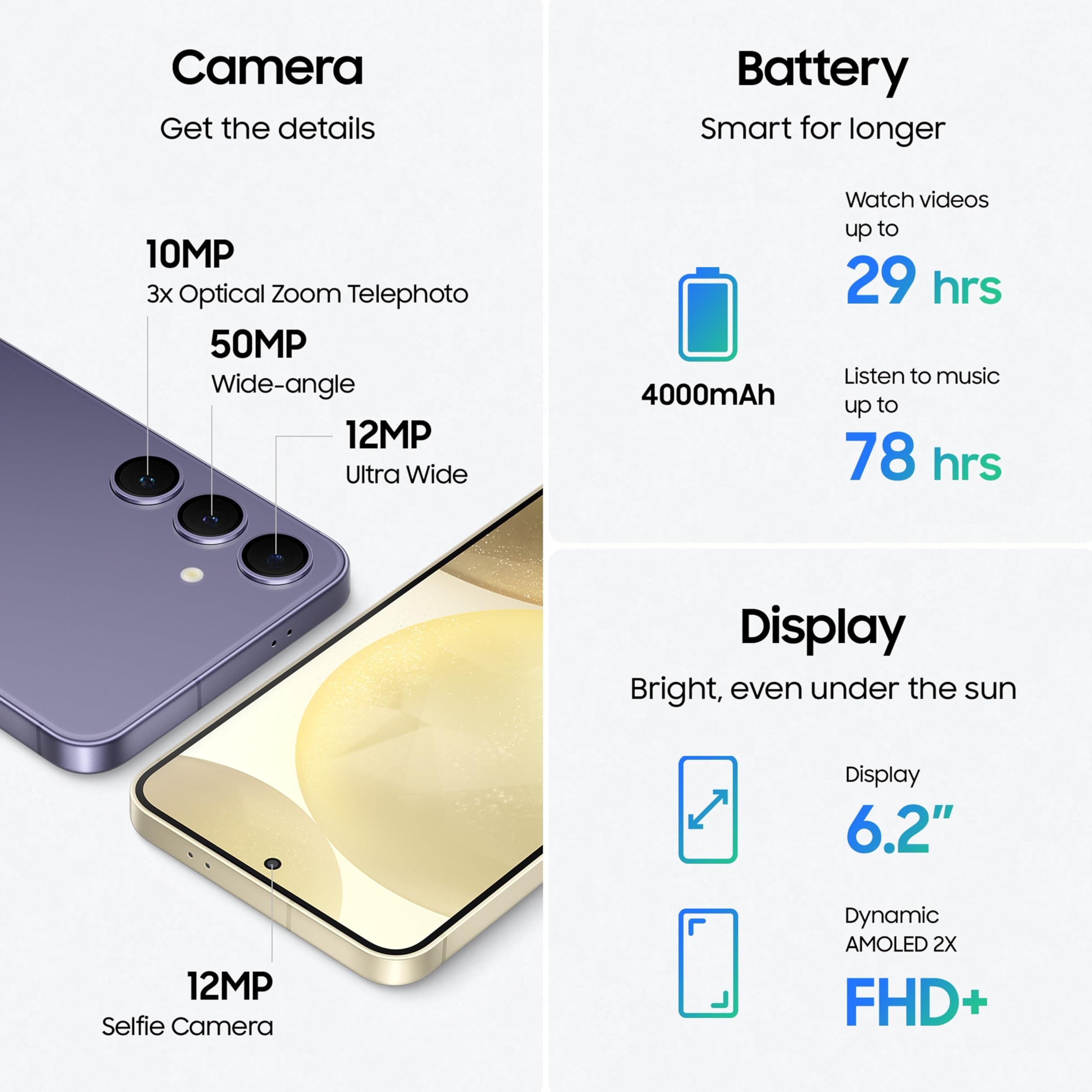 Samsung Galaxy S24 5G Unlocked Smartphone - 256GB Cobalt Violet | AI-Powered 50MP Camera, 8K Video, Night Mode | 120Hz AMOLED Display | US Warranty - Perfect for Streaming, Gaming & Professional Photography