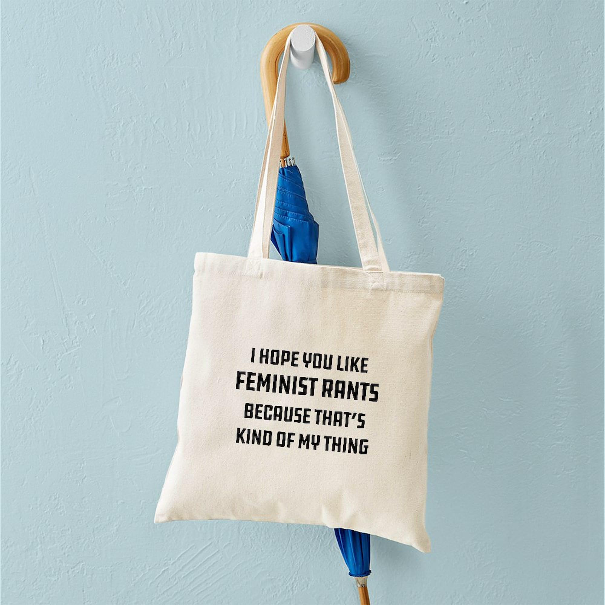 Feminist Rants Tote Bag - Natural Canvas Reusable Shopping Bag for Women | Eco-Friendly Grocery Tote for Work, School & Protest Marches