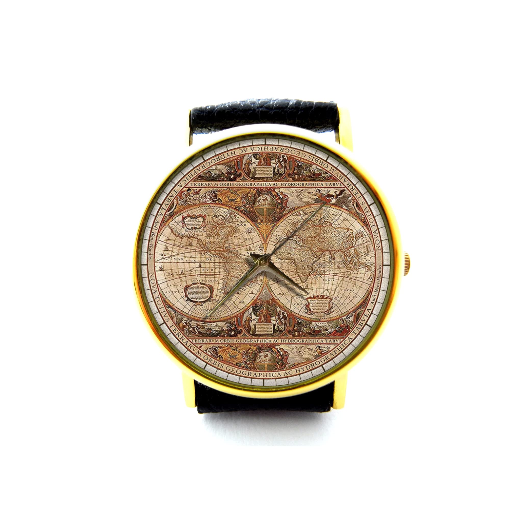 **Vintage World Map Leather Watch - Handmade Genuine Leather Bracelet Watch for Men & Women - Perfect for Travel, Gifts & Fashion Accessories**