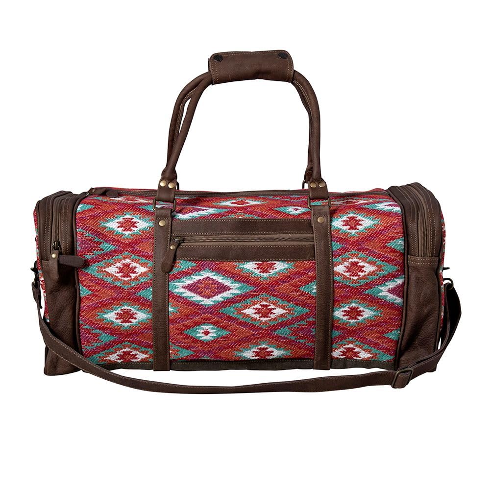 Myra Duffle Bag for Women - Vintage Western Upcycled Canvas Leather Shoulder Bag - High Trails Collection - Perfect for Travel, Gym & Weekend Getaways