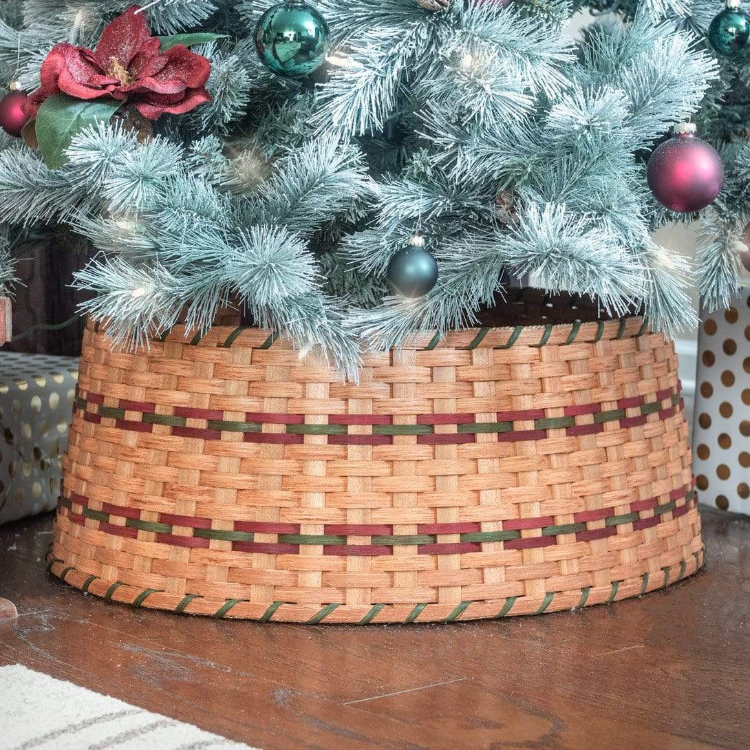 Amish Woven Wicker Christmas Tree Collar Basket - Rustic Holiday Tree Skirt Ring for Fireplace & Home Decor