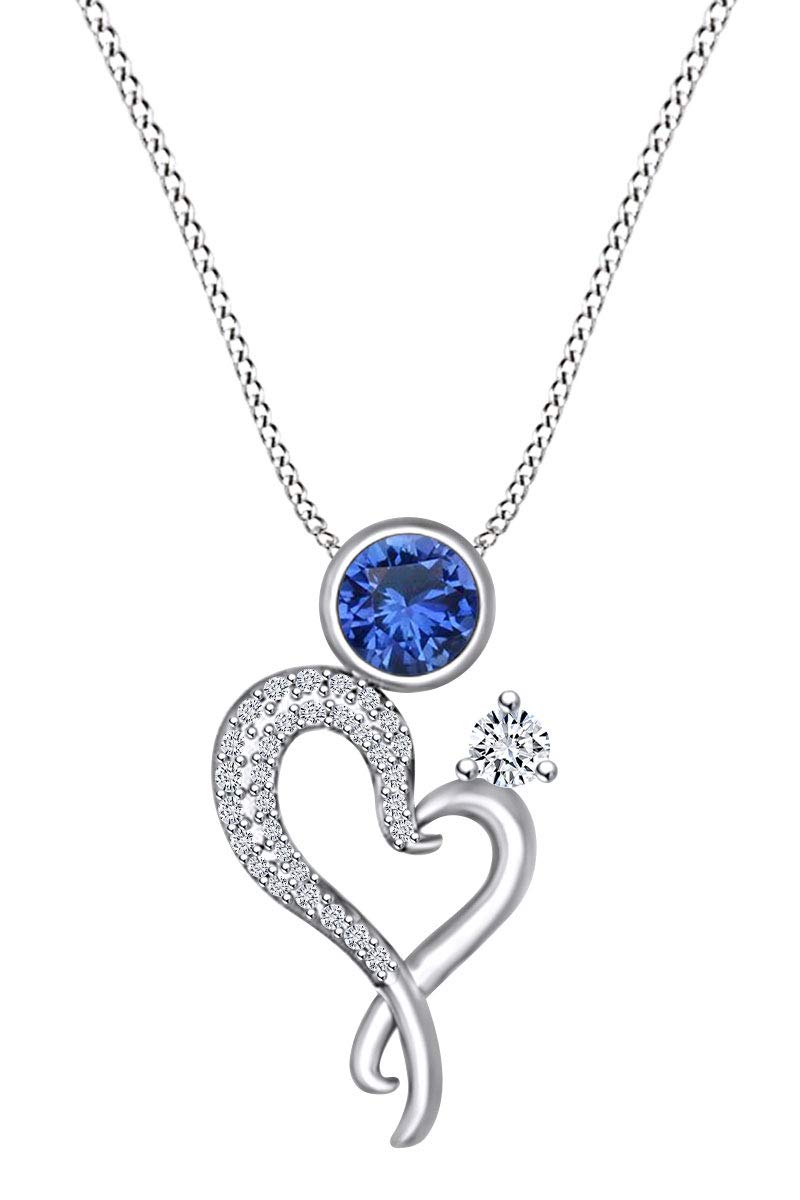 Affy Mother's Day Jewelry Gift - Simulated Blue Sapphire & White Cubic Zirconia Mom & Child Pendant Necklace in Sterling Silver - Perfect Gift for Birthday, Anniversary & Special Occasions