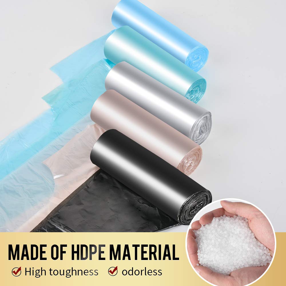 Small Trash Bags 5 Rolls/100 Counts - Strong Colorful Garbage Bags for Office, Kitchen, Bedroom Waste Bins | Portable Wastebasket Liners for Home, Office & Travel Use