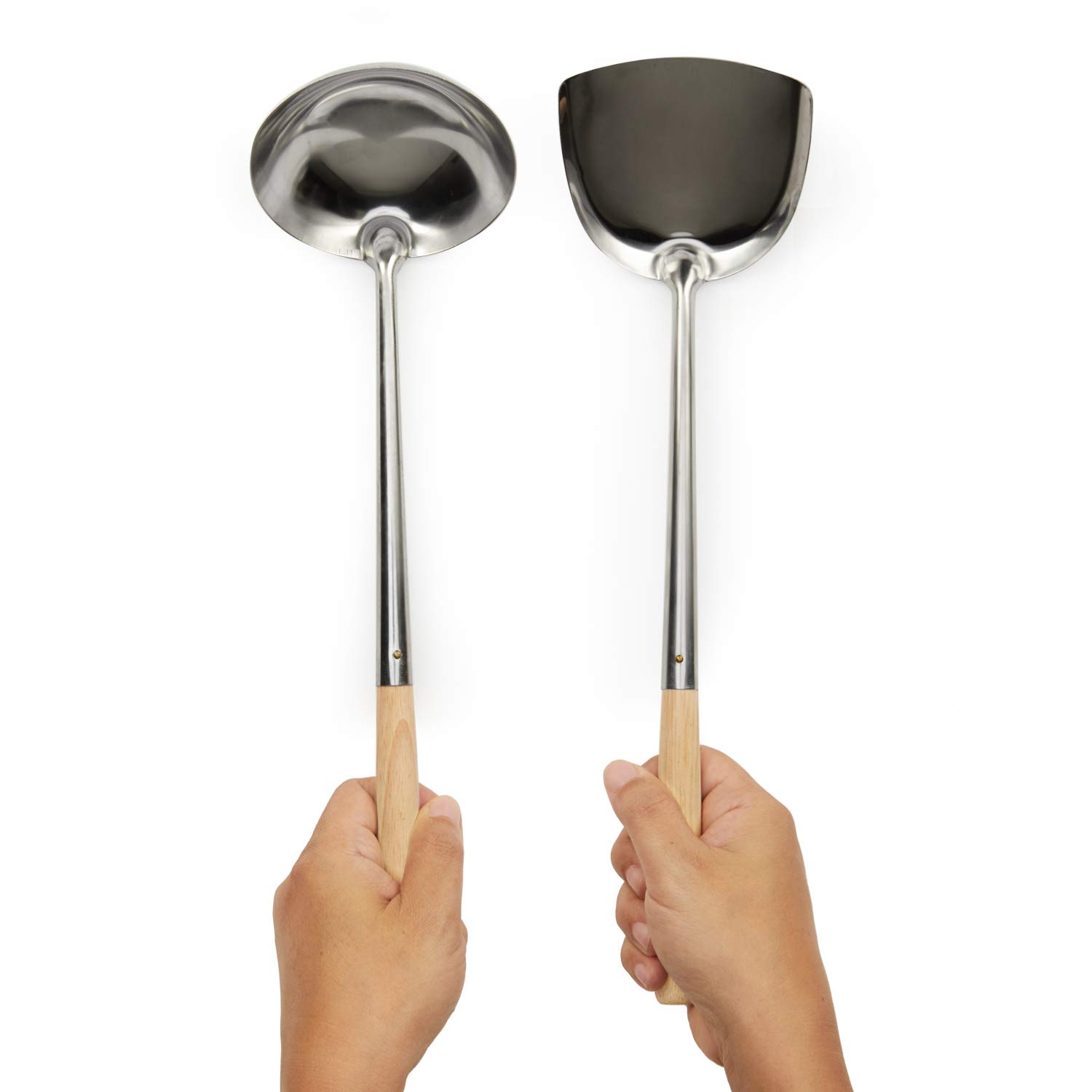 Premium Wooden Bamboo Wok Spatula and Ladle Set - Stainless Steel Kitchen Utensils for Stir-Frying, Cooking & Serving - Perfect for Asian Cuisine, Home Chefs & Restaurant Use