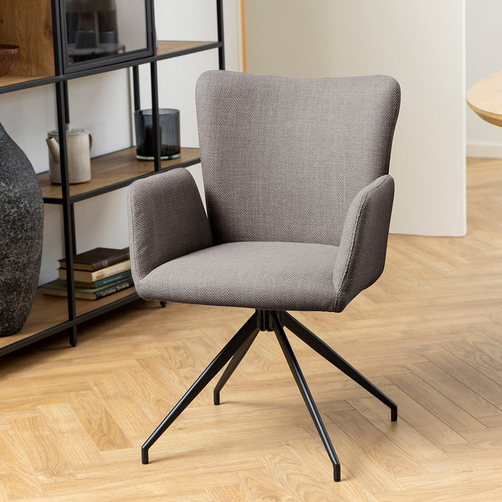 Laura Swivel Dining Chair - Grey & Black Upholstered Modern Kitchen Chair for Home, Office & Restaurant - Comfortable & Stylish Seating Solution