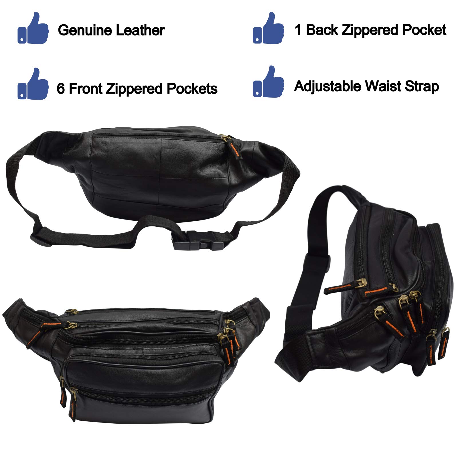 Premium Cowhide Leather Fanny Pack for Men & Women - Large Size with 7 Pockets - Durable Waist Bag for Outdoor Activities, Hiking, Travel, Camping, Cycling & Running - Perfect for Adventure Enthusiasts & Daily Use